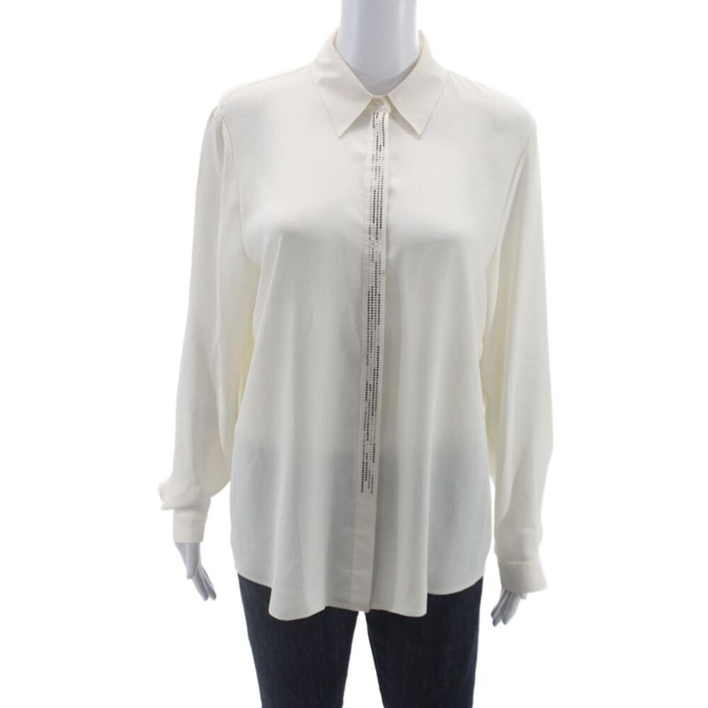 Gerry Weber Womens Basic White Collared Button Up Blouse Long Sleeve Size 40